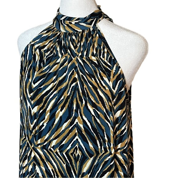 Veronica M Blue Zebra Print Halter Neck Sleeveless Midi Dress - Size M - Picture 4 of 7
